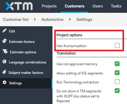 Anonymization in XTM